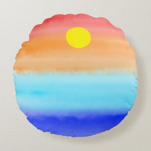 Sunset on oceaanwaterverf Abstracte kunst Ombre Rond Kussen (Voorkant)