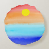 Sunset on oceaanwaterverf Abstracte kunst Ombre Rond Kussen (Achterkant)