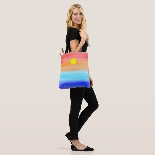 Sunset on oceaanwaterverf Abstracte kunst Ombre Tote Bag (Op model)