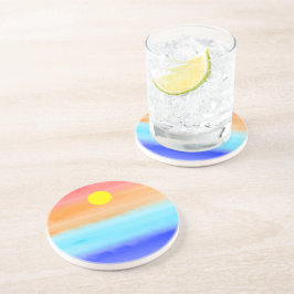 Sunset on oceaanwaterverf Abstracte kunst Ombre Zandsteen Onderzetter