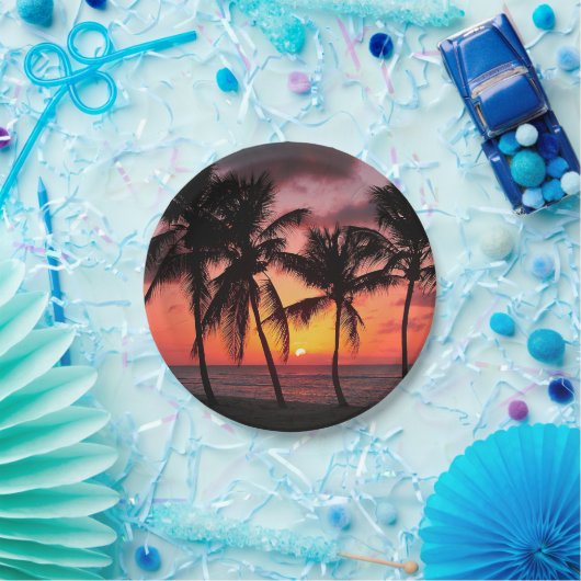 Sunset on Paradise Island Beach Papieren Bordje (Feest)
