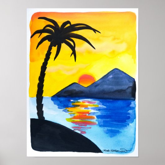 Sunset on the Beach - Waterverf Illustration Poster (Voorkant)