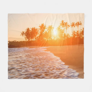 Sunset on the Beach with Coconut Palms   Sri Lanka Fleece Deken