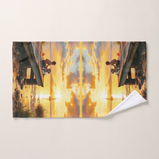 Sunset on the dock on the lake bad handdoek (Handdoek)