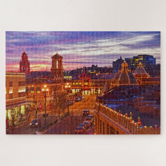 Sunset on the Kansas City Plaza lights Legpuzzel (Horizontaal)