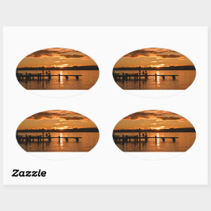 Sunset on the Lake Oval Sticker