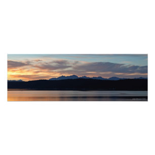 Sunset on the Olympic Mountains in Hood Canal Foto Afdruk
