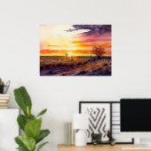 Sunset on the Prairie Waterverf Poster (Thuiskantoor)