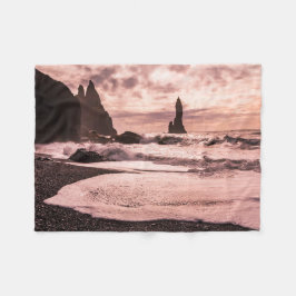 Sunset on the Reynisfjara black zandstrand, IJslan Fleece Deken