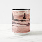 Sunset on the Reynisfjara black zandstrand, IJslan Mok (Midden)