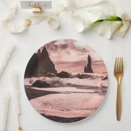 Sunset on the Reynisfjara black zandstrand, IJslan Papieren Bordje