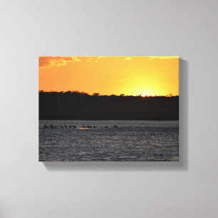 Sunset on the river canvas afdruk