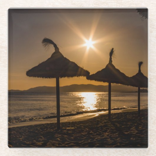 Sunset on the strand, Mallorca, Spanje Glazen Onderzetter (Voorkant)