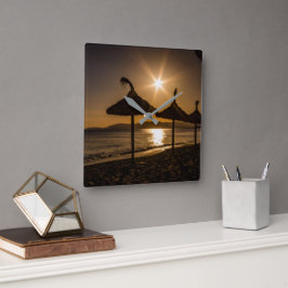 Sunset on the strand, Mallorca, Spanje Vierkante Klok