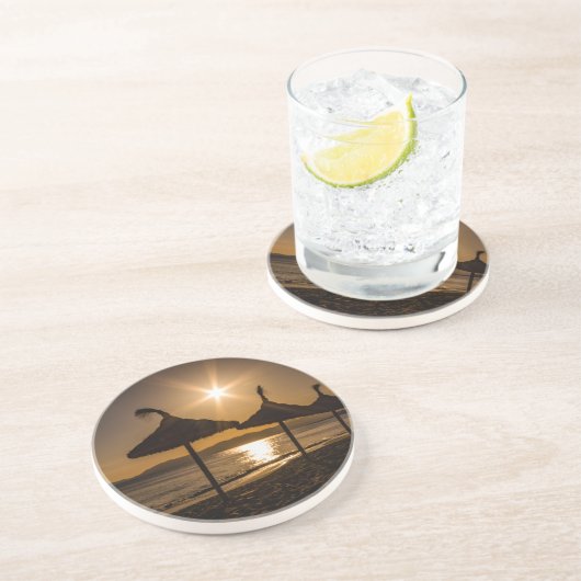 Sunset on the strand, Mallorca, Spanje Zandsteen Onderzetter (Zijkant)