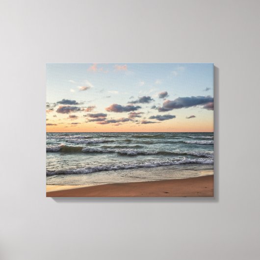 Sunset on the Waves of Lake Michigan Canvas Afdruk (Voorkant)