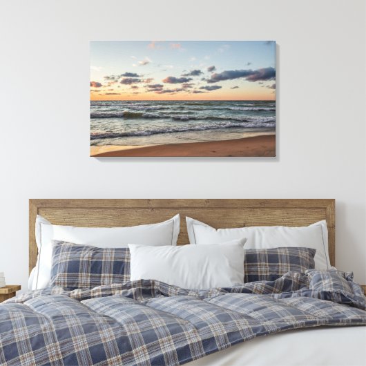 Sunset on the Waves of Lake Michigan Canvas Afdruk (Insitu (Slaapkamer))