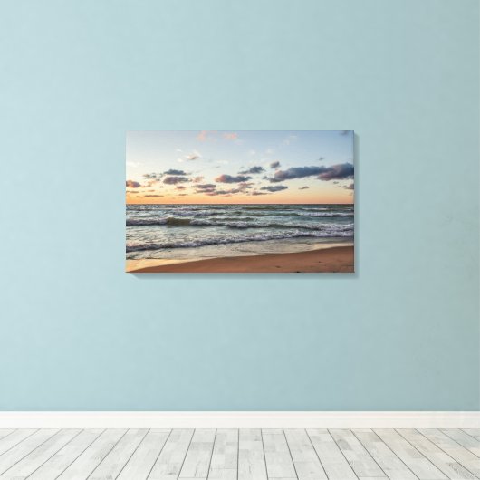 Sunset on the Waves of Lake Michigan Canvas Afdruk (Insitu (Houten vloer))