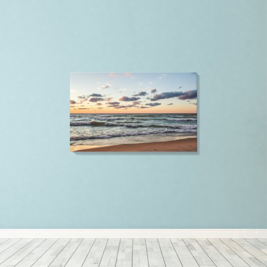 Sunset on the Waves of Lake Michigan Canvas Afdruk (Insitu (Houten vloer))