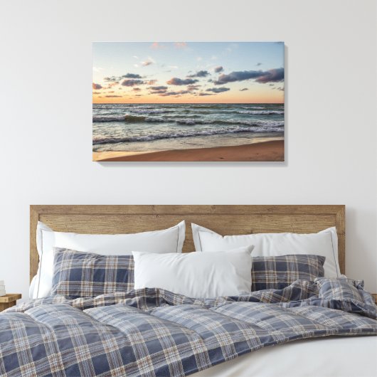 Sunset on the Waves of Lake Michigan Canvas Afdruk (Insitu (Slaapkamer))