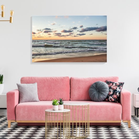 Sunset on the Waves of Lake Michigan Canvas Afdruk (Insitu (Woonkamer))