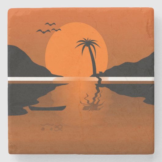 SUNSET OP HET WATER STENEN ONDERZETTER (Voorkant)