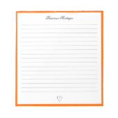 Sunset Orange Border and Heart Custom Script Lined Notitieblok (Voorkant)