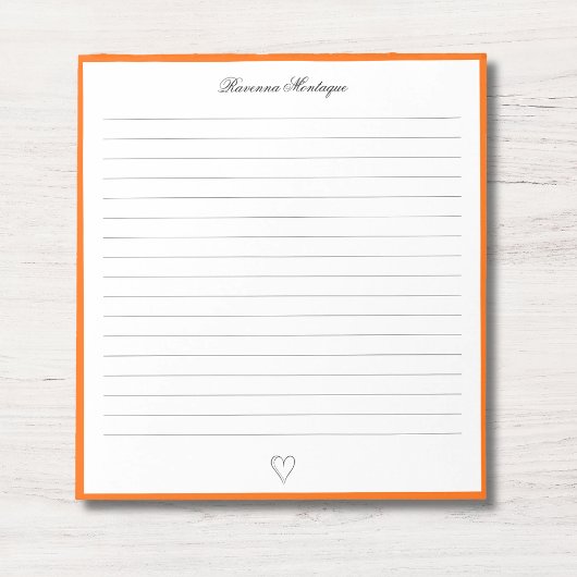 Sunset Orange Border and Heart Custom Script Lined Notitieblok