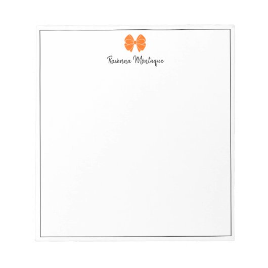 Sunset Orange Bow Border Script Custom Name Script Notitieblok (Voorkant)