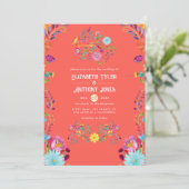 Sunset Orange/Cream Floral Mexican Fiesta Wedding Kaart (Staand voorkant)