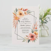 Sunset Orange Floral Frame Wedding Invitation Kaart (Staand voorkant)