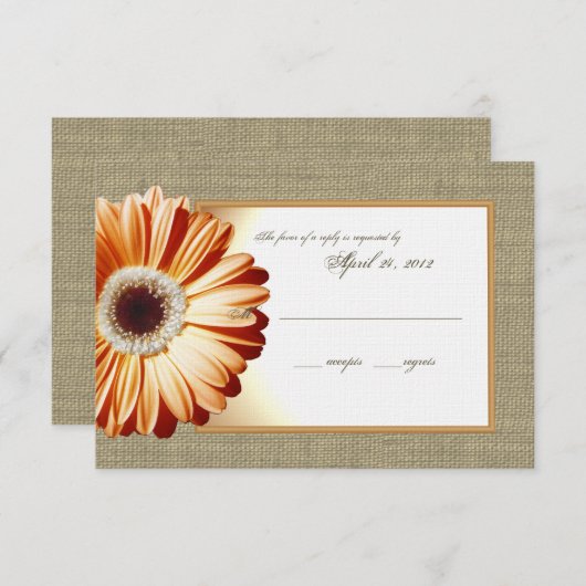 Sunset Oranje Burlap en Daisy Response Kaart (Voorkant / Achterkant)