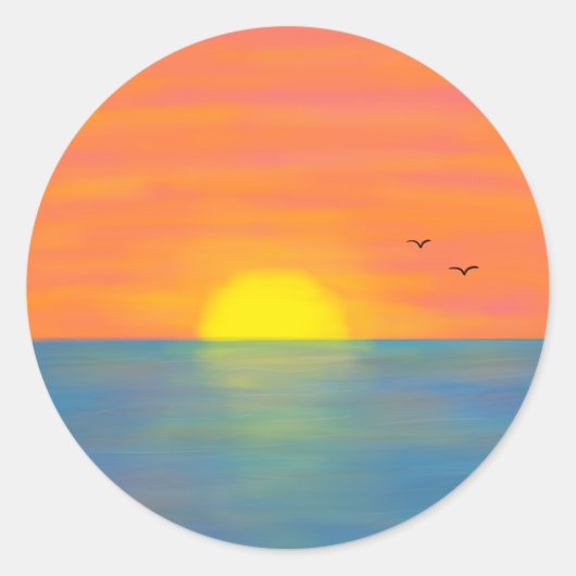 Sunset Oranje Pink Yellow Blue Ocean Painting Ronde Sticker (Voorkant)