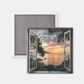 Sunset Ove Bay Window Uitzicht Magneet (Voorkant / Achterkant)