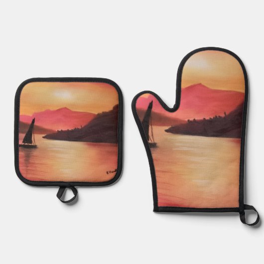 Sunset Oven Mitten en Pot Stand Ovenwant & Pannenlap Set (Voorkant)