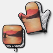 Sunset Oven Mitten en Pot Stand Ovenwant & Pannenlap Set (Voorkant / Achterkant)