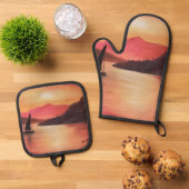 Sunset Oven Mitten en Pot Stand Ovenwant & Pannenlap Set (Top down)