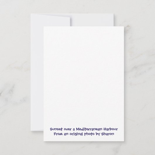 Sunset over a Mediterranean Harbour Kaart (Achterkant)