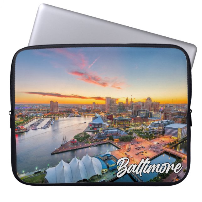 Sunset Over Baltimore, Maryland, Verenigde Staten Laptop Sleeve (Voorkant)