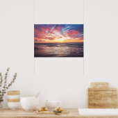 Sunset over beach and sea poster (Keuken)