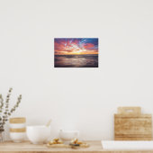 Sunset over beach and sea poster (Keuken)