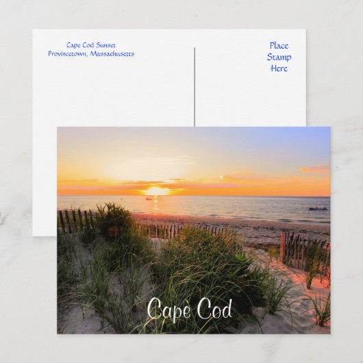 Sunset Over Beach Cape Cod MA Post Card Briefkaart (Voorkant / Achterkant)