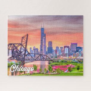 Sunset Over Chicago, Illinois, Verenigde Staten Legpuzzel