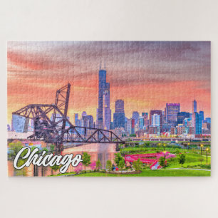 Sunset Over Chicago, Illinois, Verenigde Staten Legpuzzel
