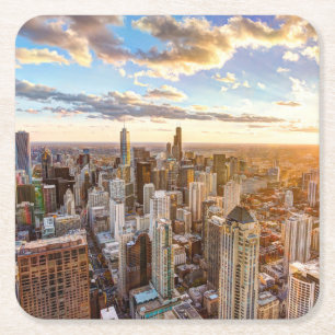 Sunset Over Chicago Kartonnen Onderzetters