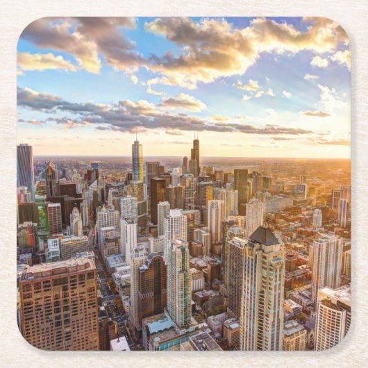 Sunset Over Chicago Kartonnen Onderzetters (Voorkant)
