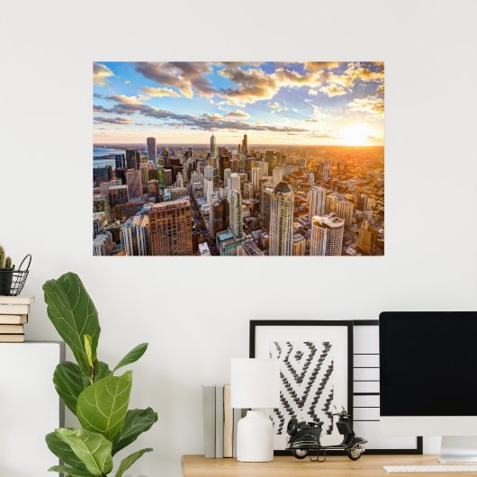 Sunset Over Chicago Poster (Thuiskantoor)