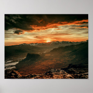 Sunset over de bergen - Natuur Poster