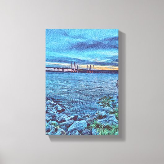 Sunset over de brug over de Tappan Zee Canvas Afdruk (Voorkant)