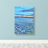 Sunset over de brug over de Tappan Zee Canvas Afdruk (Insitu (Houten vloer))